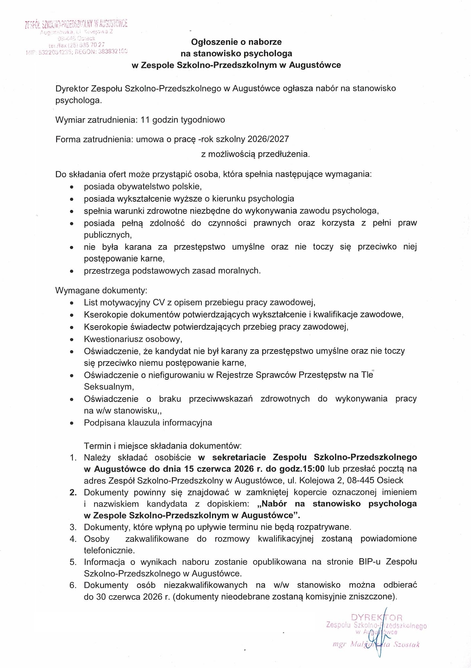 OGŁOSZENIE