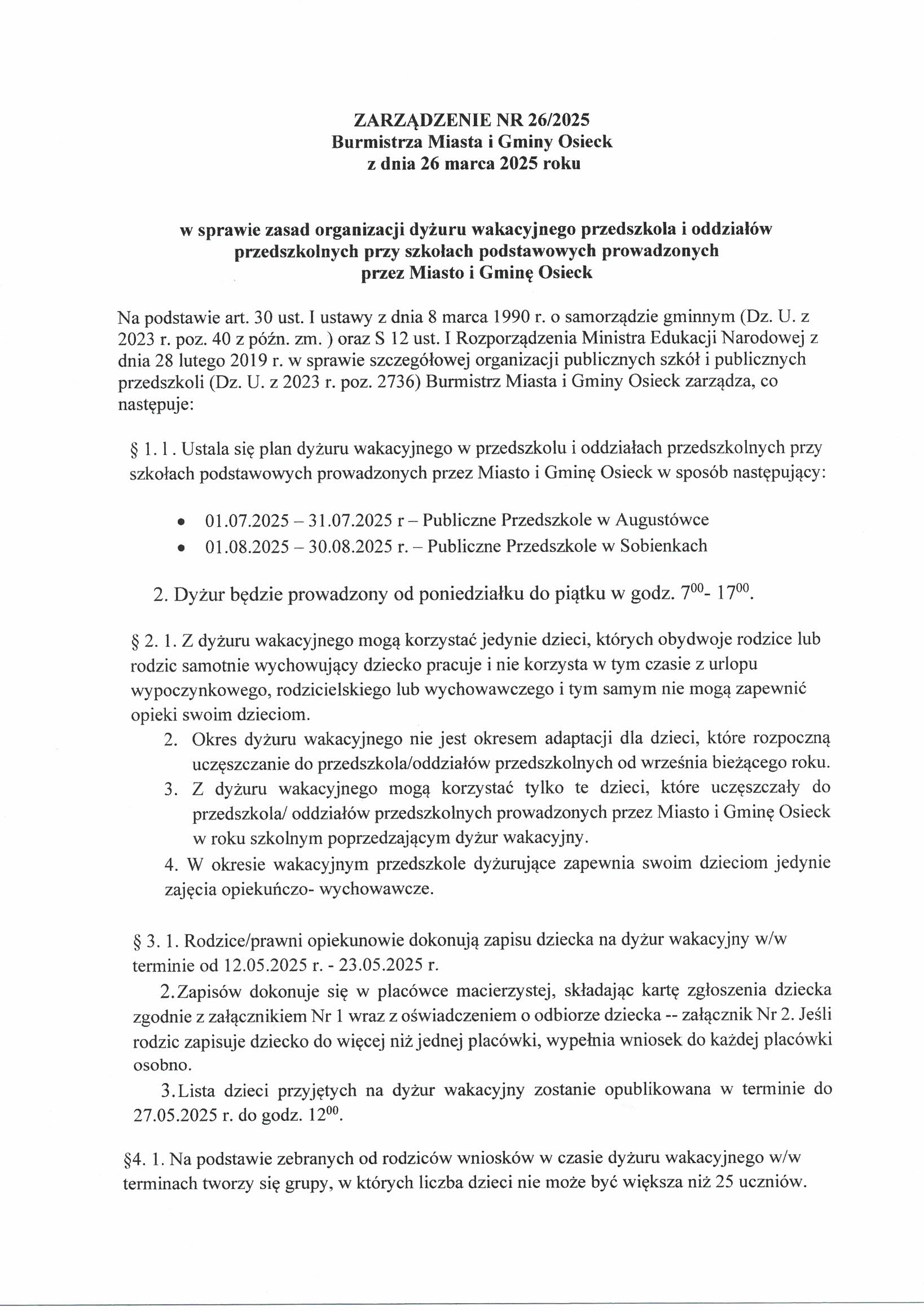 ZARZĄDZENIE 26 2025